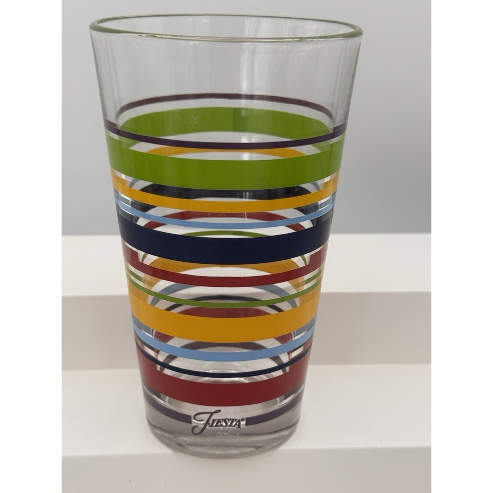 Libbey Fiestaware Tumblers Fiesta Stripes Mambo Drinking Glass 16oz Retired 4 Pc - Picture 7 of 12